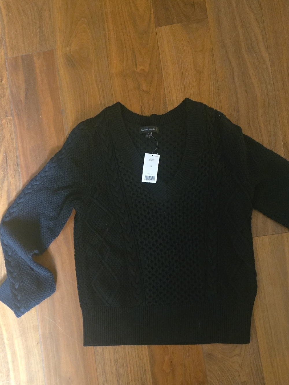 Banana Republic Black Chunky Cable V-Neck Sweater